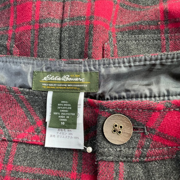 Eddie Bauer Plaid Skirt Red Gray Wool (10) - Picture 3 of 5